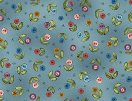 Flor botão pequena sobre fundo azul - Born to Sew by Jacqueline Paton