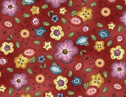 Jardim de flores sobre fundo vermelho suave - Born to Sew by Jacqueline Paton
