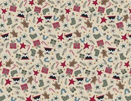 Tecido com motivos de Natal sobre fundo bege clarinho - Three Wise Penguins by Lynette Anderson