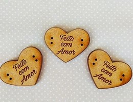 Coração em Mdf “ Feito com Amor” - 3 unidades