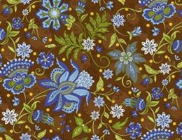 Floral azul sobre castanho